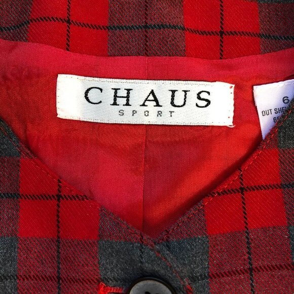UGLY SWEATER VEST - Chaus Christmas Plaid Vest Red and Grey Flannel - Picture 7 of 9